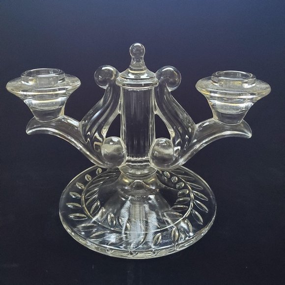 Indiana Glass Other - Vintage Indiana Glass Laurel Clear Double Light Candlestick Holder